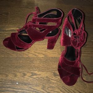 Lace up velvet heel